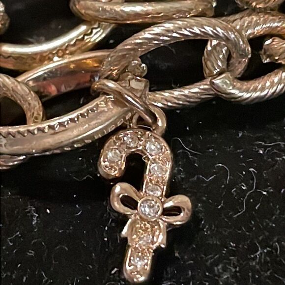 8” double gold plated chain bracelet w/4 simulated pearls & 4 candy cane charms - Picture 3 of 11